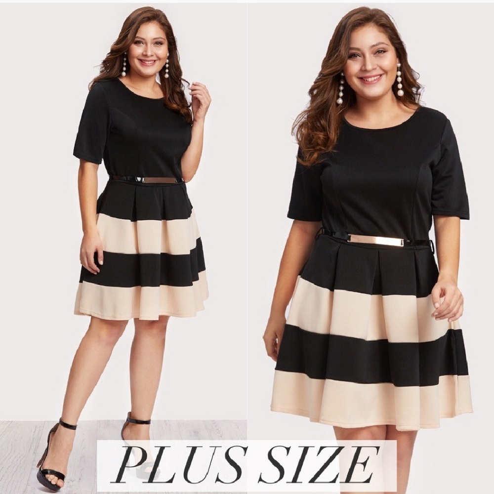 Belted black cocktail dress w/belt